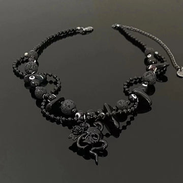 DAIIIBABYYY  -  Trendy Cool Punk Black Dripping Snake Rose Skull Necklace Women's Fashion Delicate Dark Earrings Choker